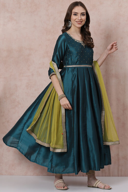 Teal Green Poly Cotton Kalidar Suit Set image number 0
